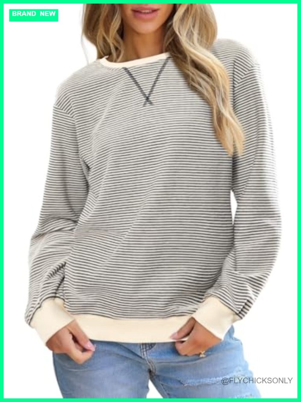 Womens Striped Crewneck Sweatshirt Casual Pullover Long Sleeve Tunic Top